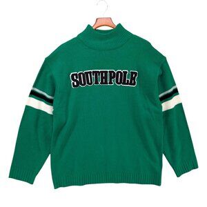 Southpole Chunky Knit Sweater Mens Green Mock Neck Y2K Streetwear Size XL